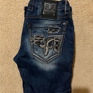 Rock Revival Men’s Jeans Size 34 Dark Wash Heavy Stitching Buckle